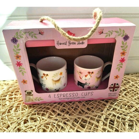 SET/2 Doggy Espresso Cups, Harvest Green Studio, NEW - Picture 1 of 10